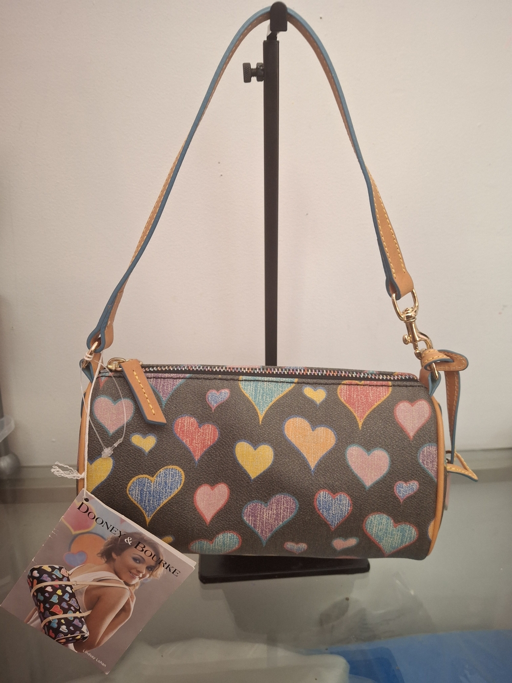 Dooney & Bourke Brown Heart Print Barrel Bag in Multicolor (WITH TAGS)